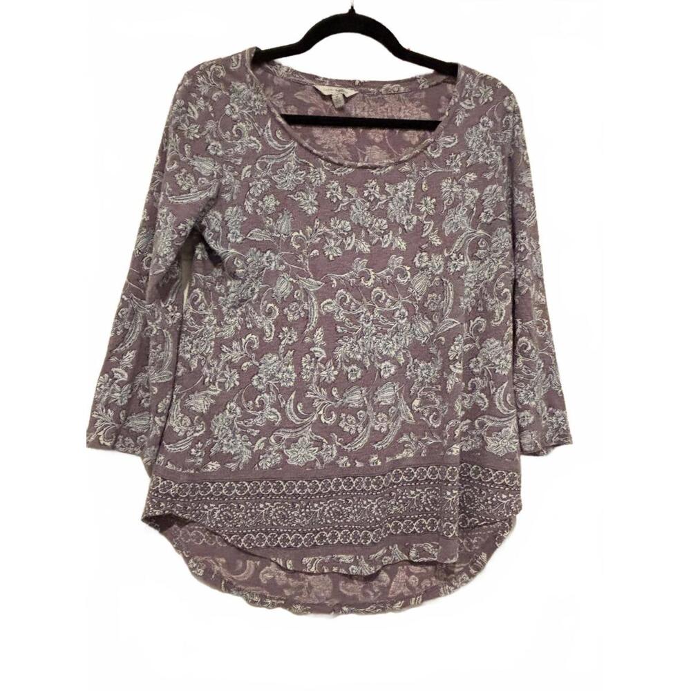 Women's sz M Lucky Brand purple floral boho shirt 3/4‎ sleeve #1181